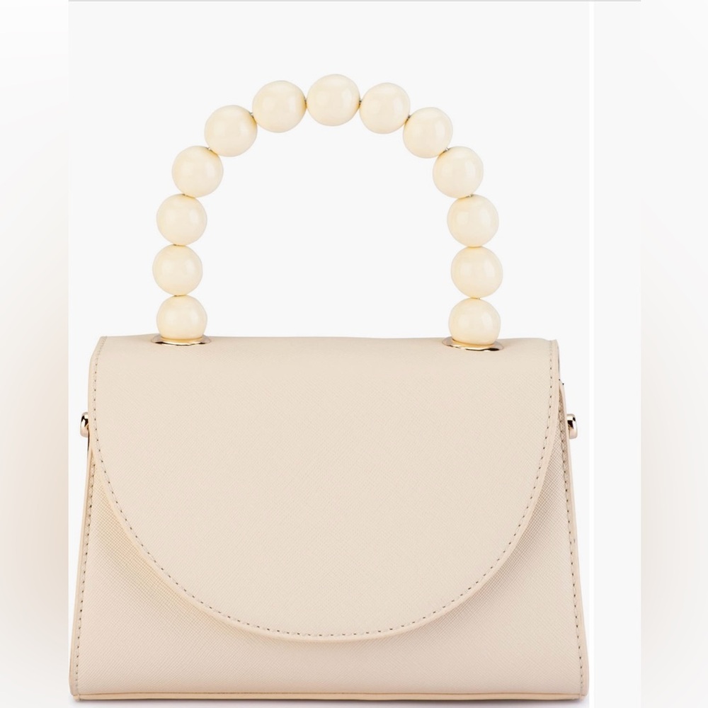 Olga Berg Cream Mini Bag with Beaded Handle